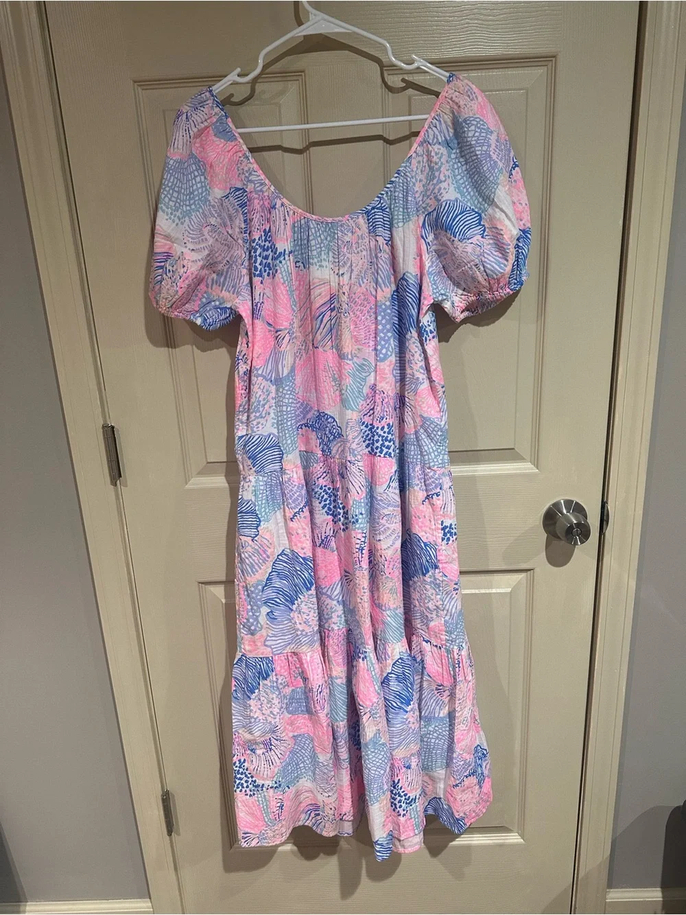 Lilly Pulitzer Pink & Blue Zemini Maxi Coverup Puff-Sleeve Dress